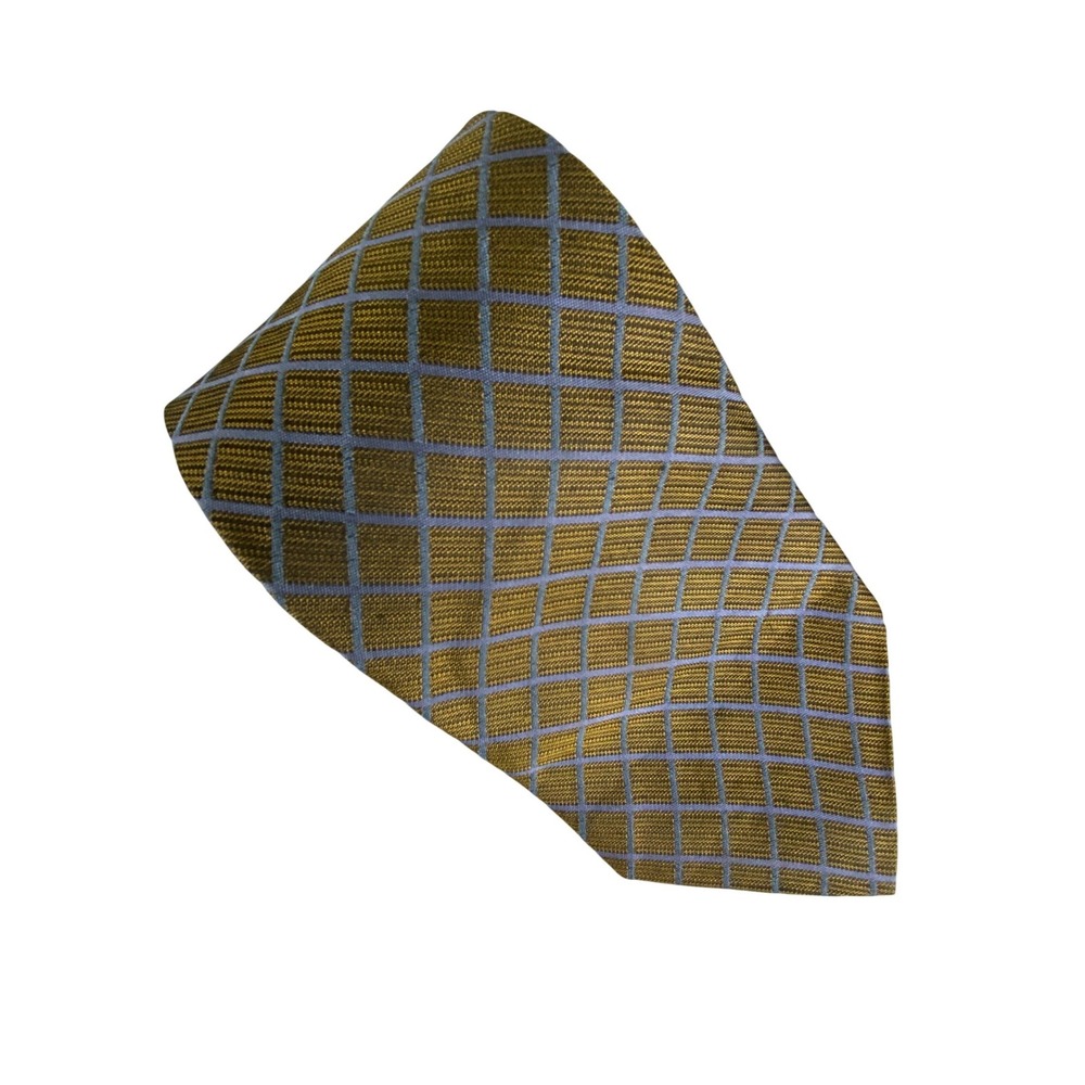 Jos. A. Bank Mens‎ Tie Gold Blue Grid Silk Corporate Collection Necktie 56x4